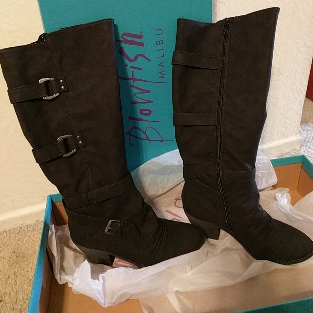 Blowfish black heel boots with zipper & buckles